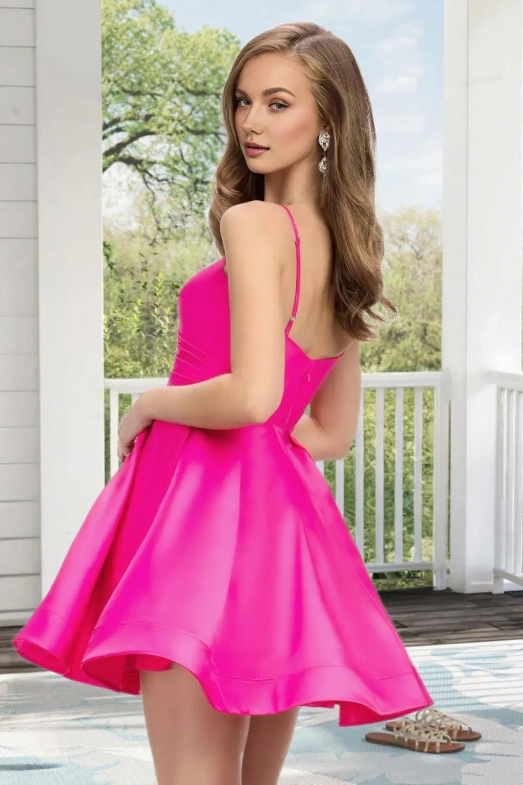 Dressime A Line Spaghetti Straps Corset Draped Satin Mini Homecoming Dress