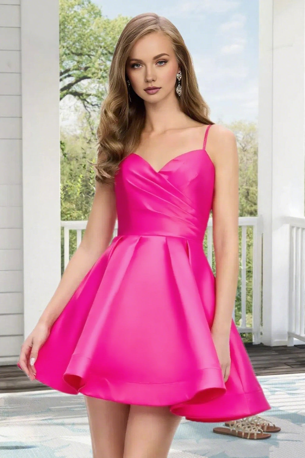 Dressime A Line Spaghetti Straps Corset Draped Satin Mini Homecoming Dress