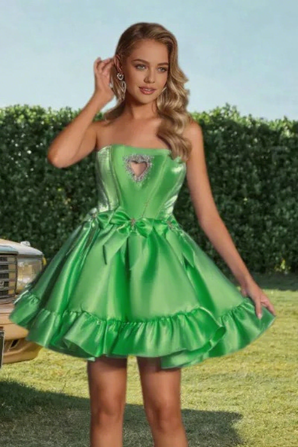 Dressime A Line Strapless Beaded Keyhole Bow Mini Homecoming Dress