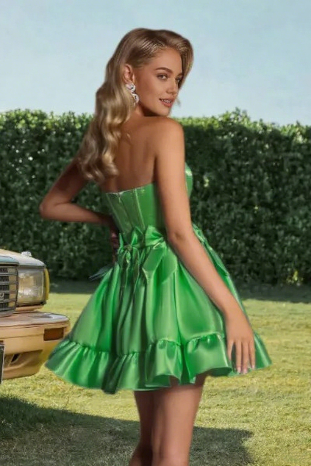 Dressime A Line Strapless Beaded Keyhole Bow Mini Homecoming Dress