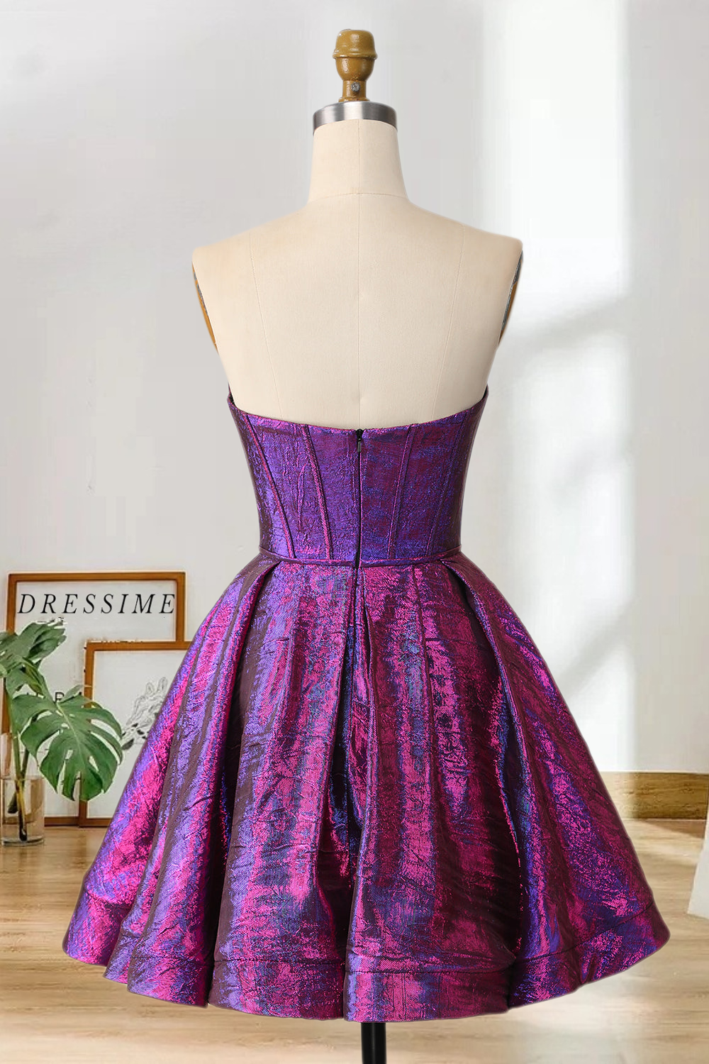 Dressime A Line Strapless Bowknot Metallic Mini Homecoming Dress