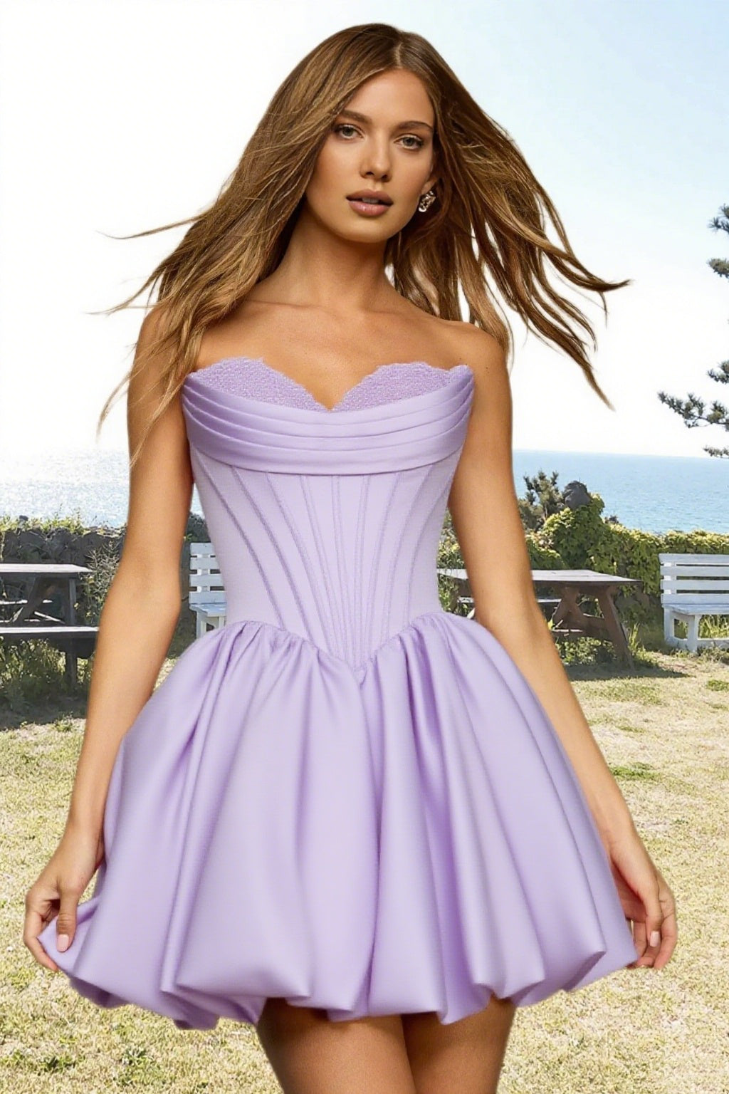 Dressime A Line Strapless Stain Applique Bubble Mini Homecoming Dress