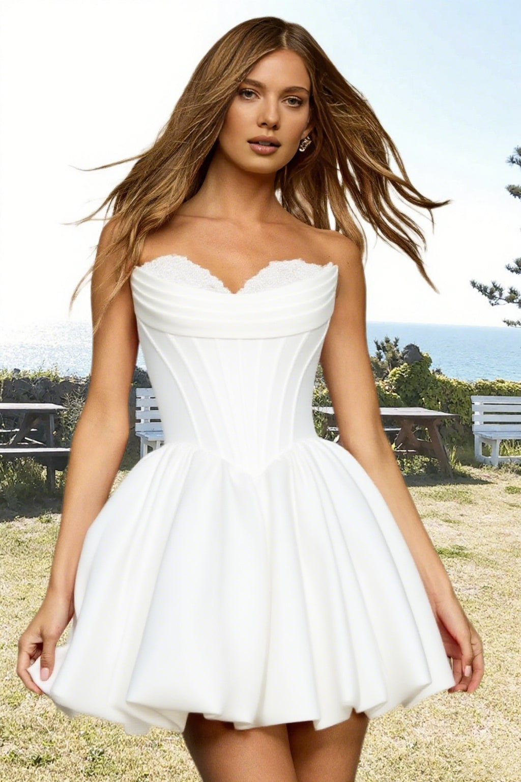 Dressime A Line Strapless Stain Applique Bubble Mini Homecoming Dress
