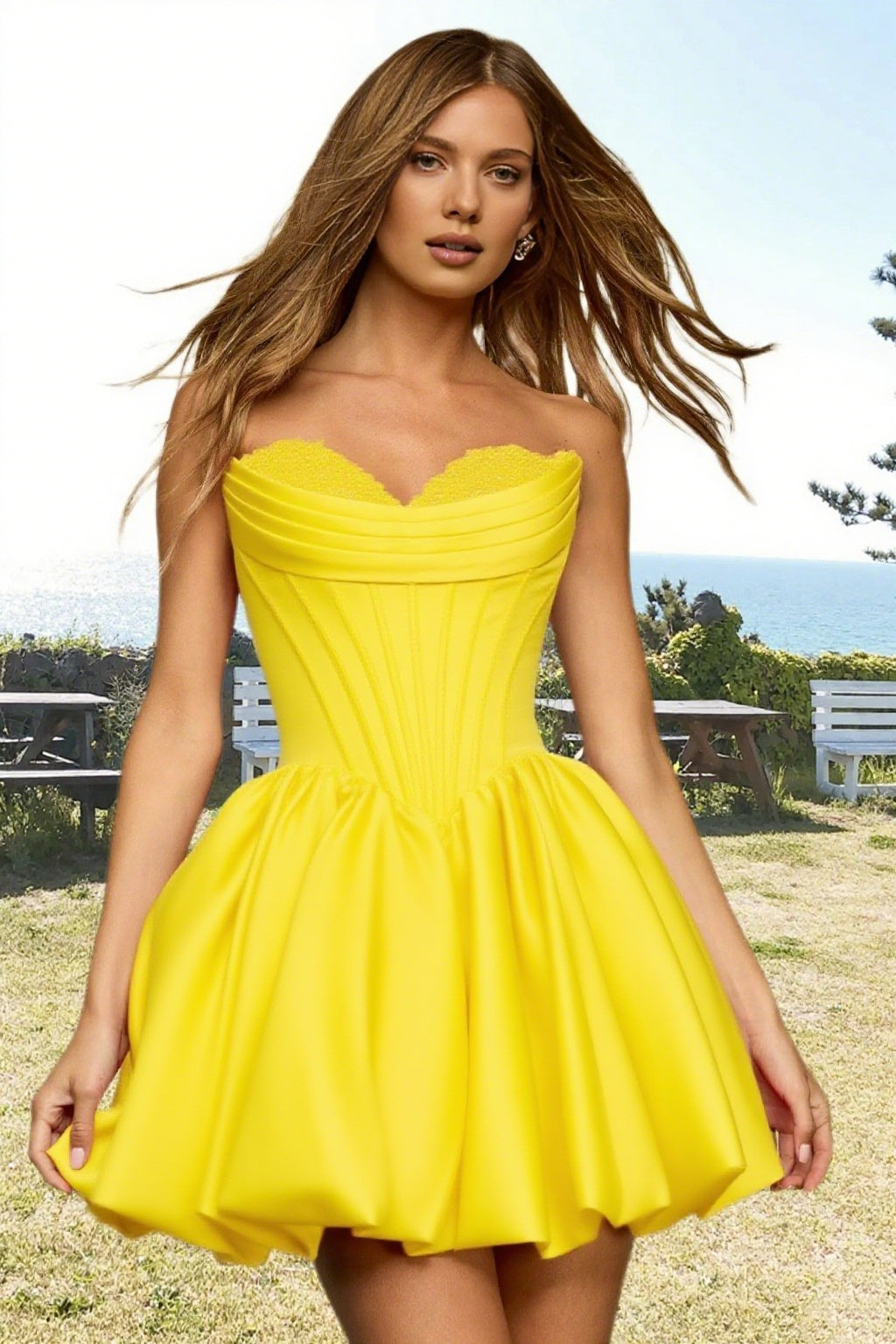 Dressime A Line Strapless Stain Applique Bubble Mini Homecoming Dress