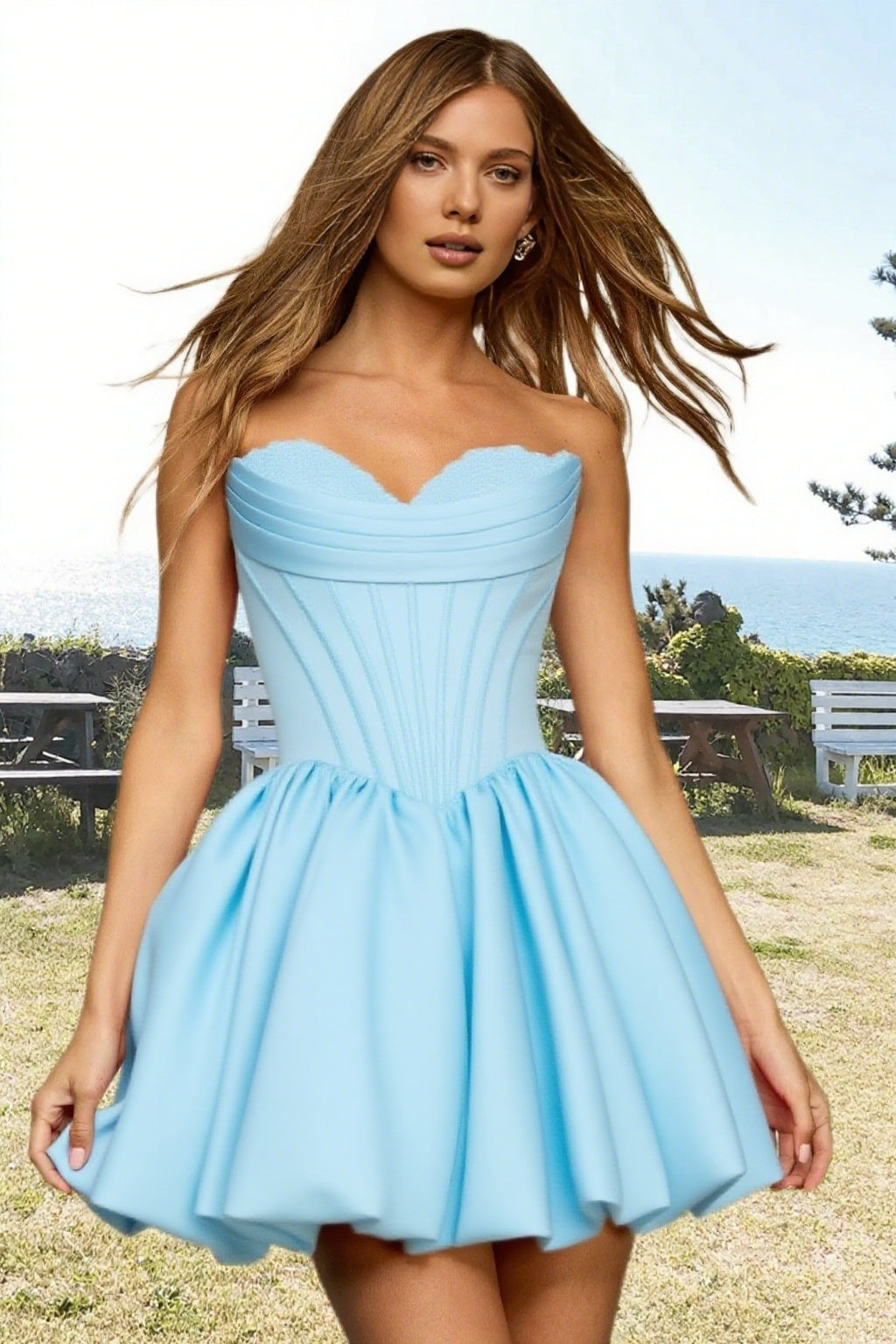 Dressime A Line Strapless Stain Applique Bubble Mini Homecoming Dress