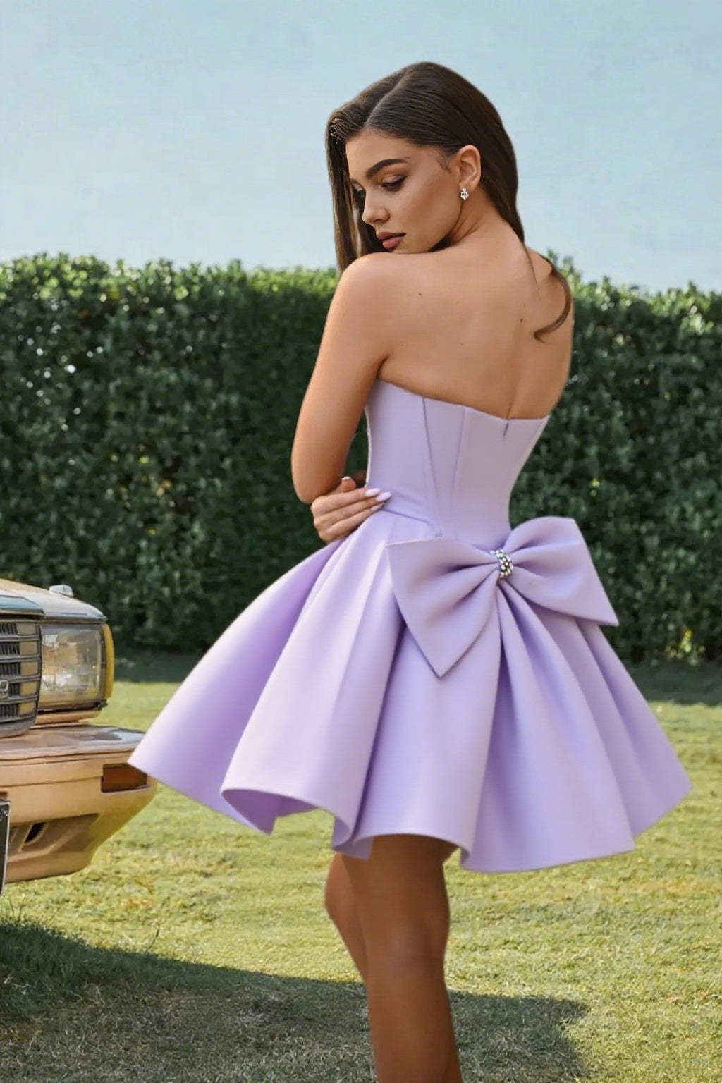 Dressime A Line Sweetheart Beaded Corset Bow Sain Mini Homecoming Dress