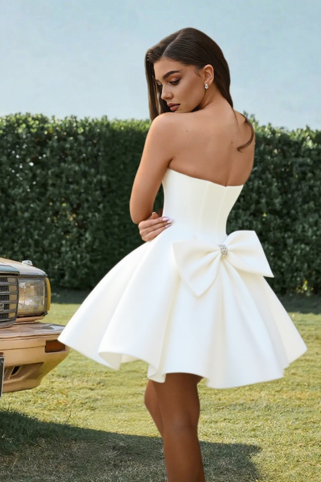 Dressime A Line Sweetheart Beaded Corset Bow Sain Mini Homecoming Dress
