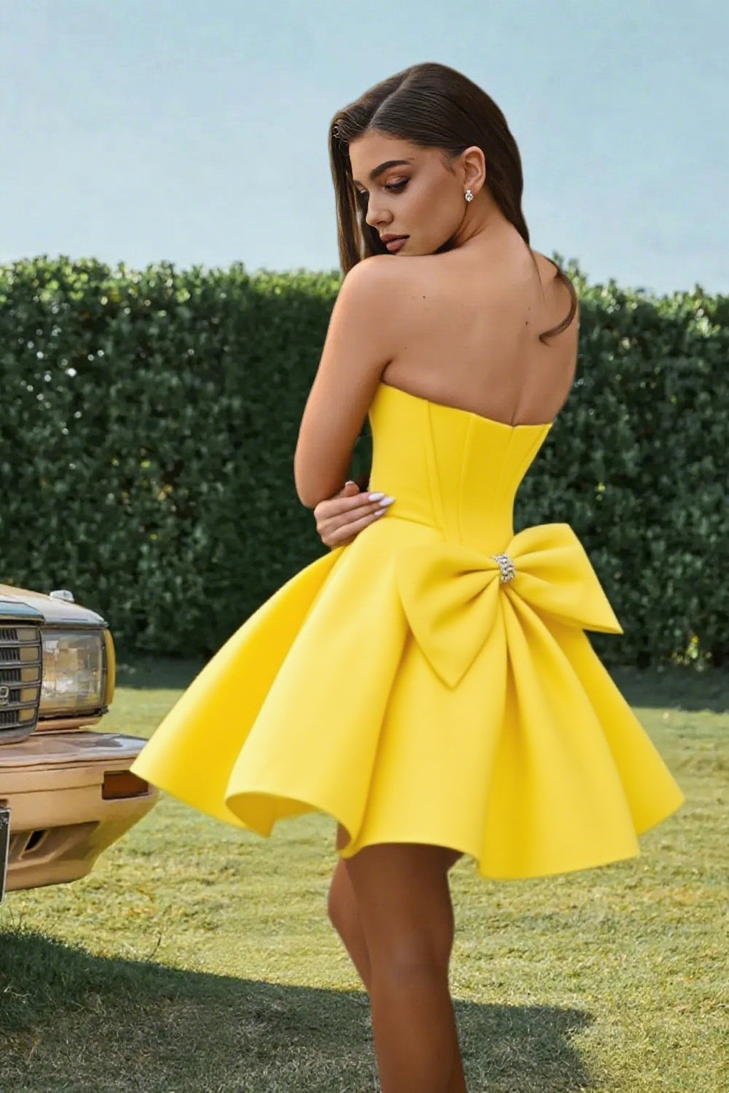 Dressime A Line Sweetheart Beaded Corset Bow Sain Mini Homecoming Dress