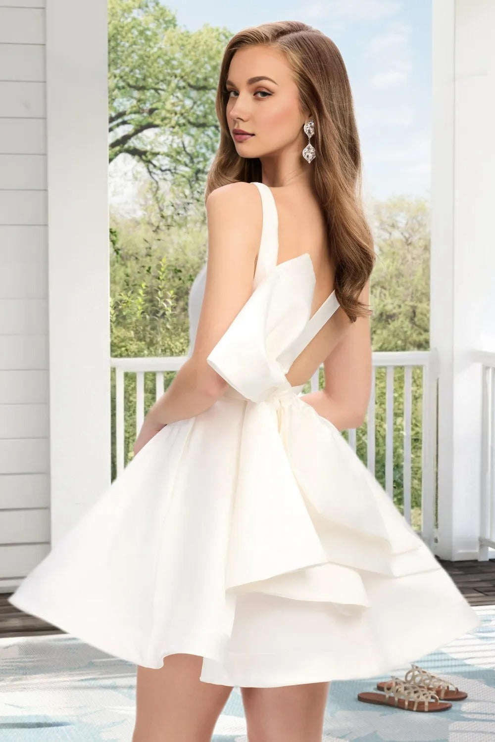 Dressime A Line V Neck Satin Corset Bow Mini Homecoming Dress