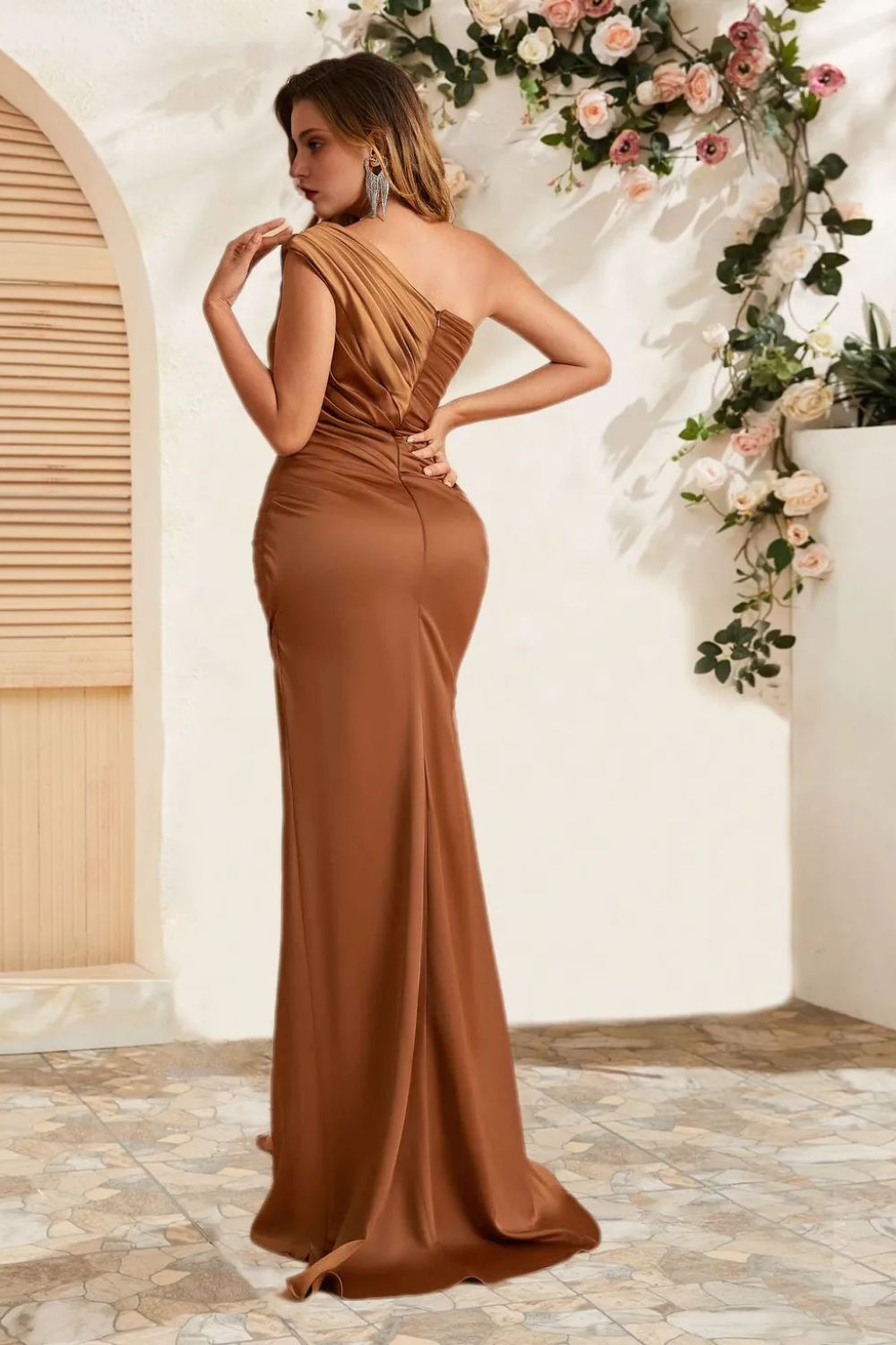 Dressime Cheap Mermaid One Shoulder Slit Long Bridesmaid Dress