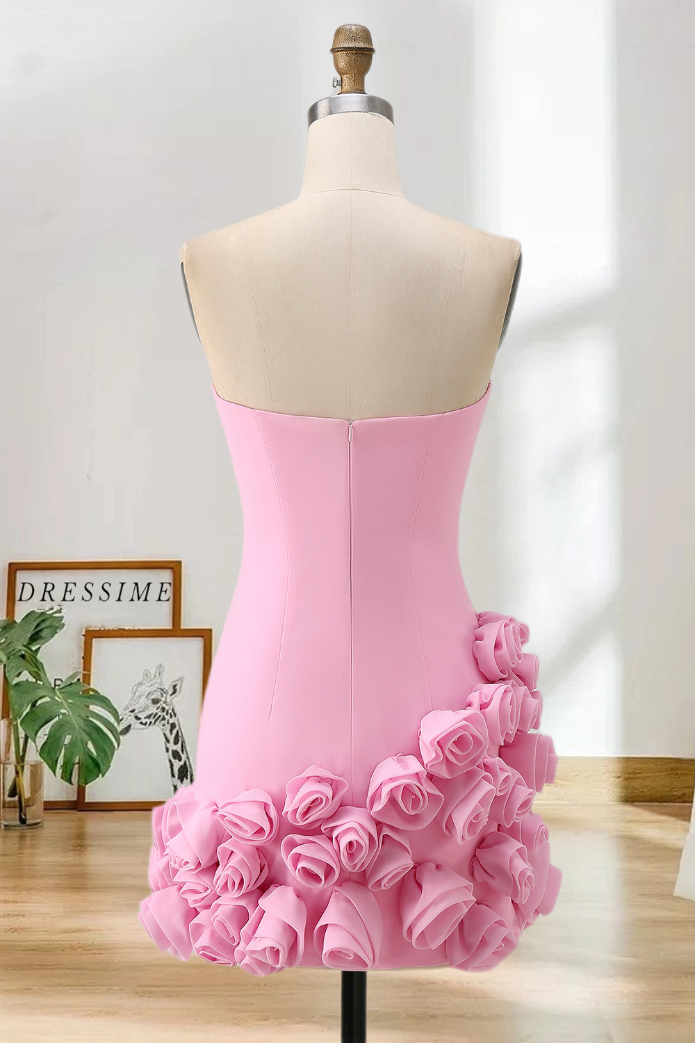 Dressime Fitted Strapless 3D Flowers Mini Cocktail Dress