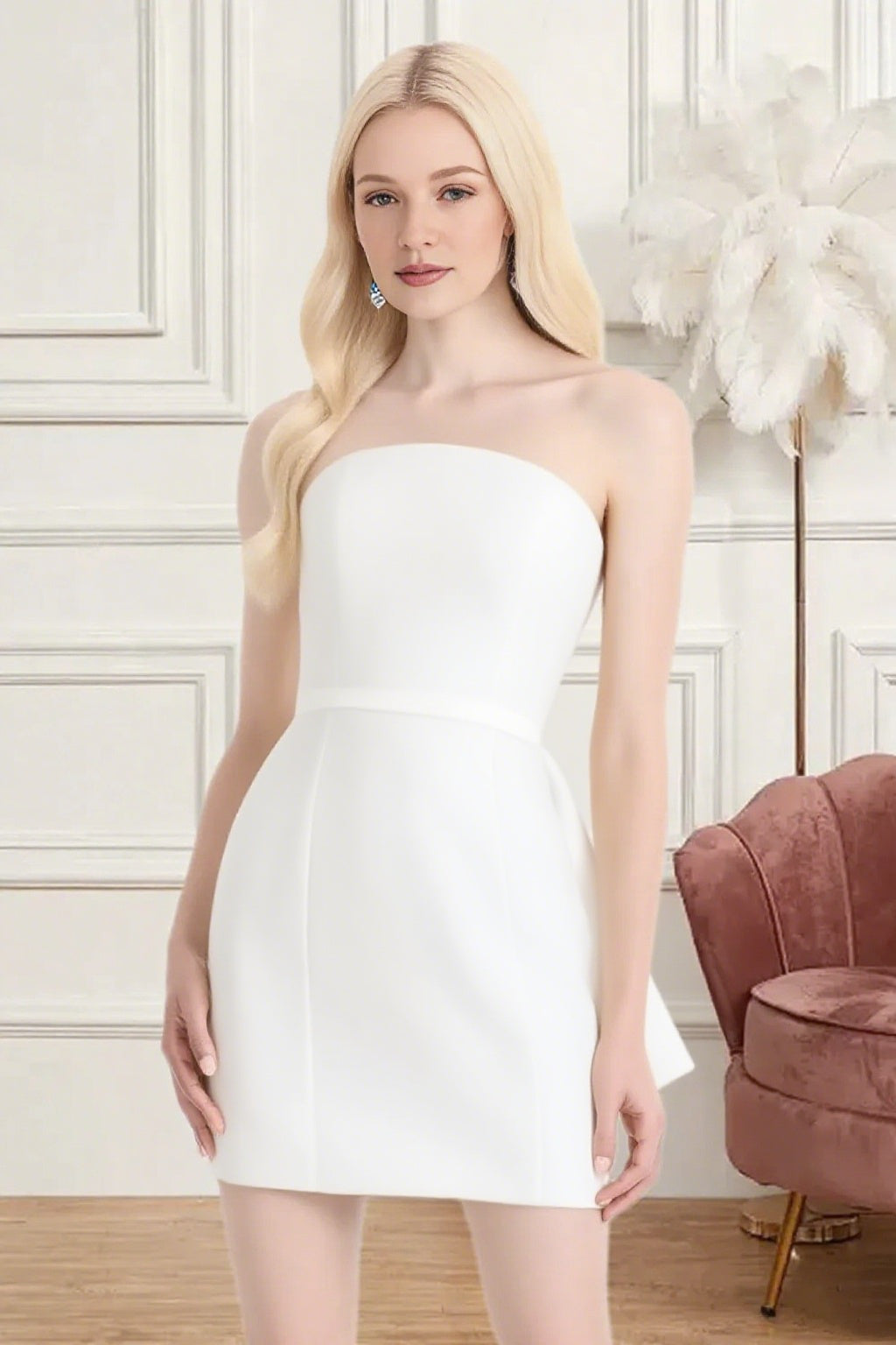 Dressime Fitted Strapless Bow Back Satin Mini Homecoming Dress