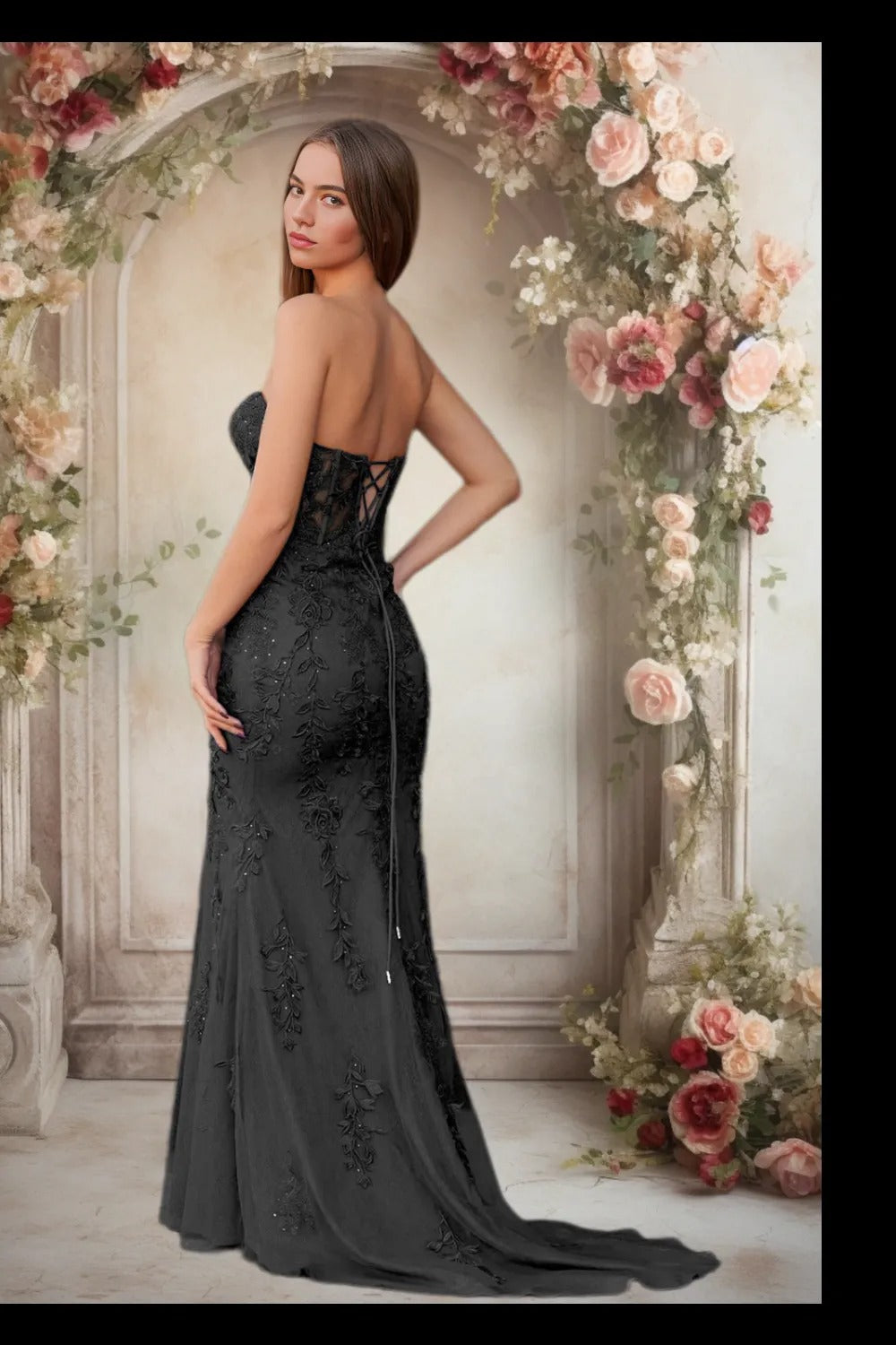 Dressime Lace Sweetheart Sleeveless Mermaid Appliques Prom Dresses