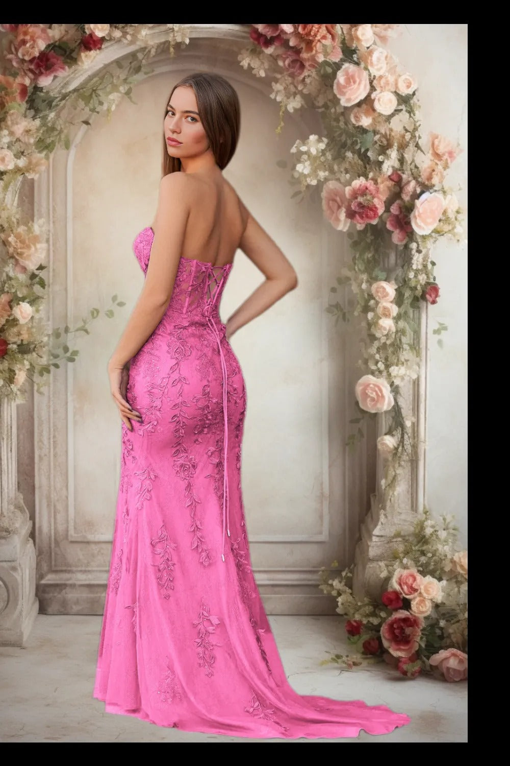 Dressime Lace Sweetheart Sleeveless Mermaid Appliques Prom Dresses