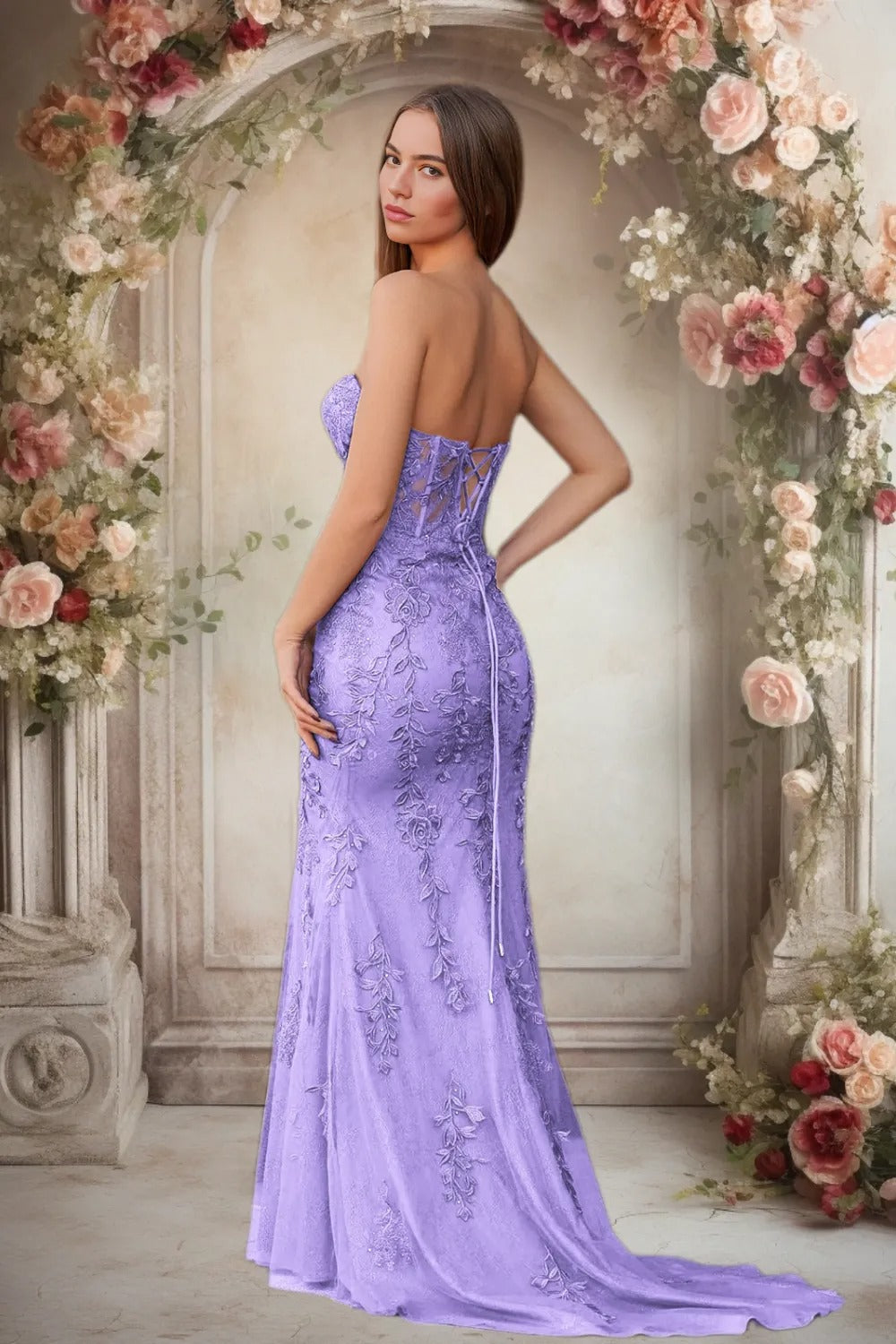 Dressime Lace Sweetheart Sleeveless Mermaid Appliques Prom Dresses