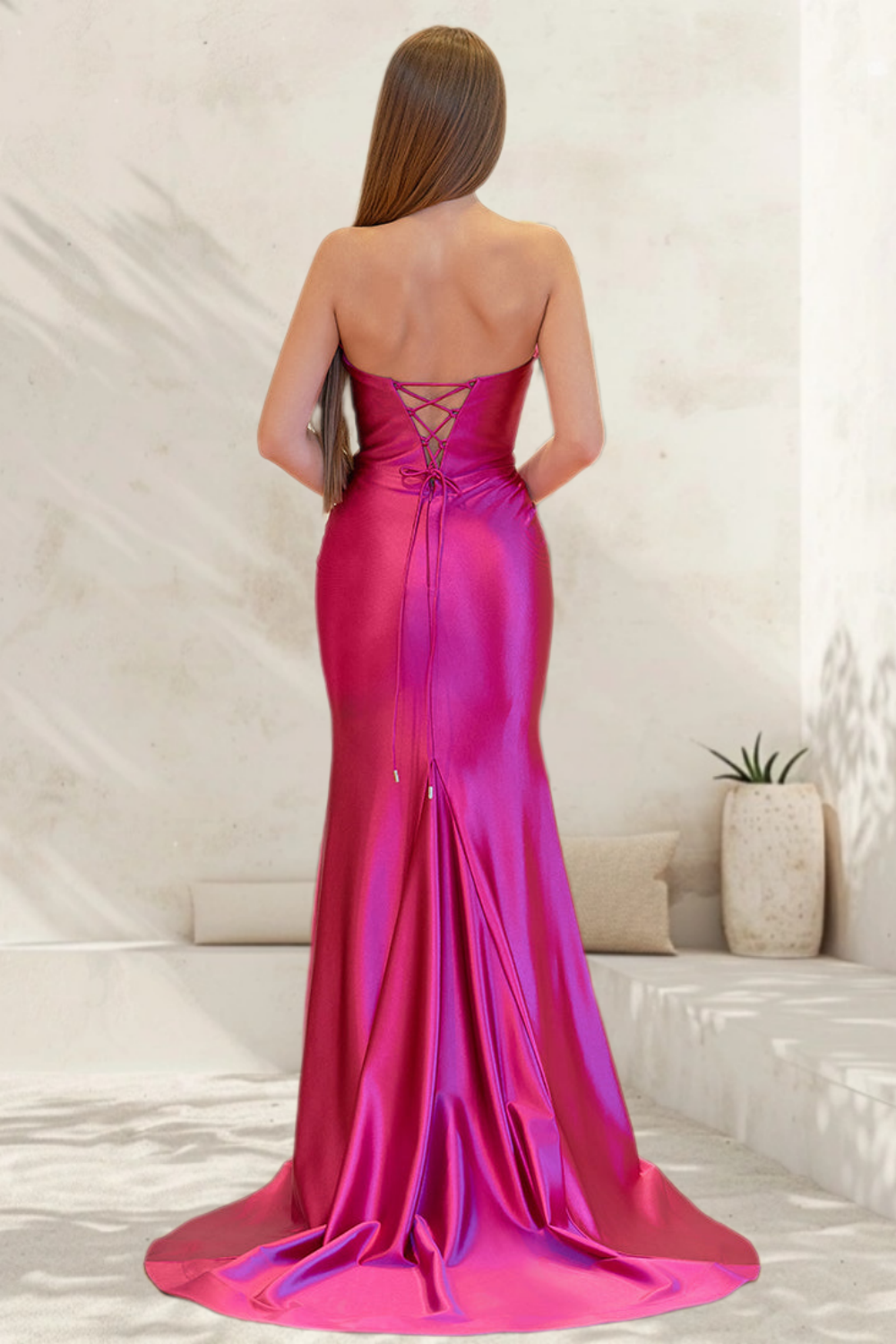 Dressime Mermaid Satin Sweetheart Pleated Long Prom Dress