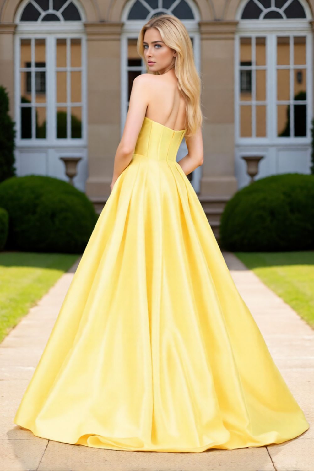Dressime Sleek A Line Sweetheart Corset Satin Slit Long Prom Dress With Bowknot