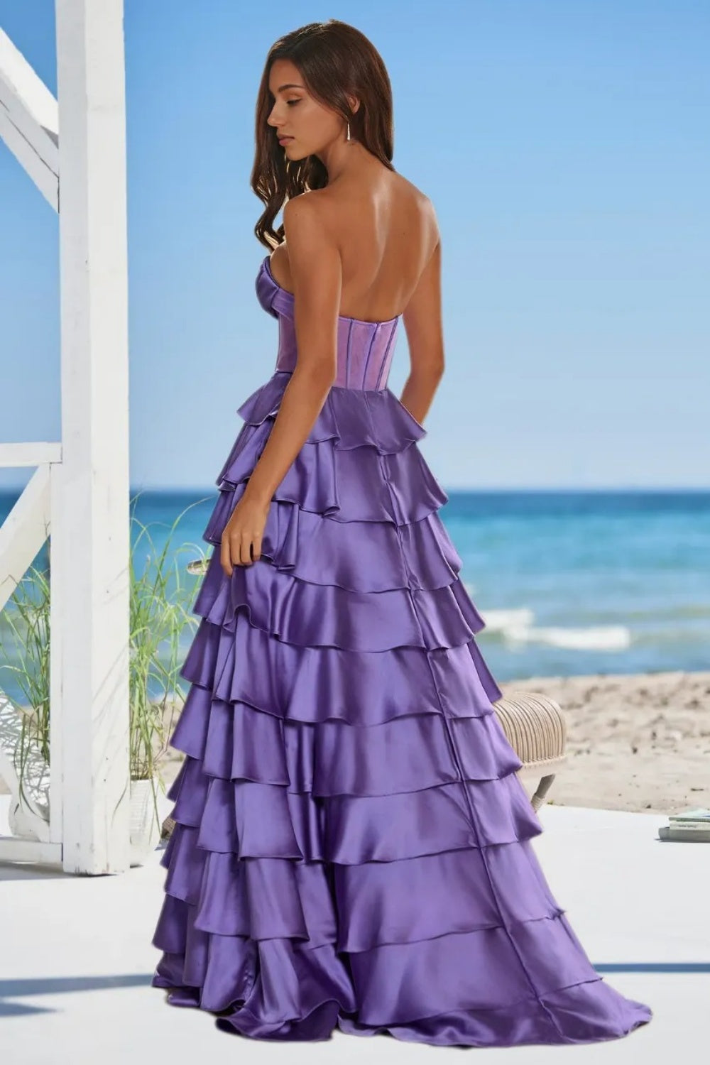 Dressime Sparkly A Line Strapless Corset Long Prom Dress