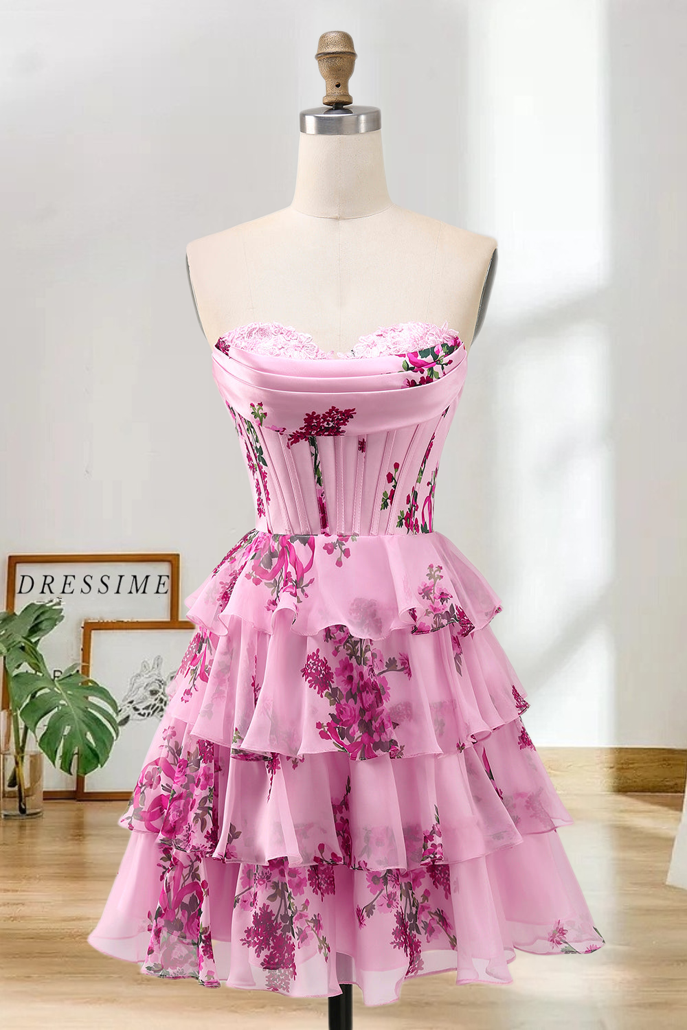 Dressime Sparkly A Line Sweetheart Floral Short Homecoming Dress