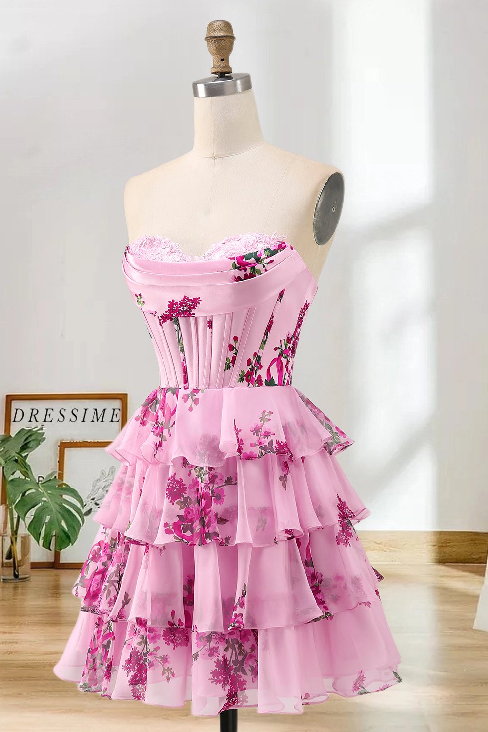 Dressime Sparkly A Line Sweetheart Floral Short Homecoming Dress