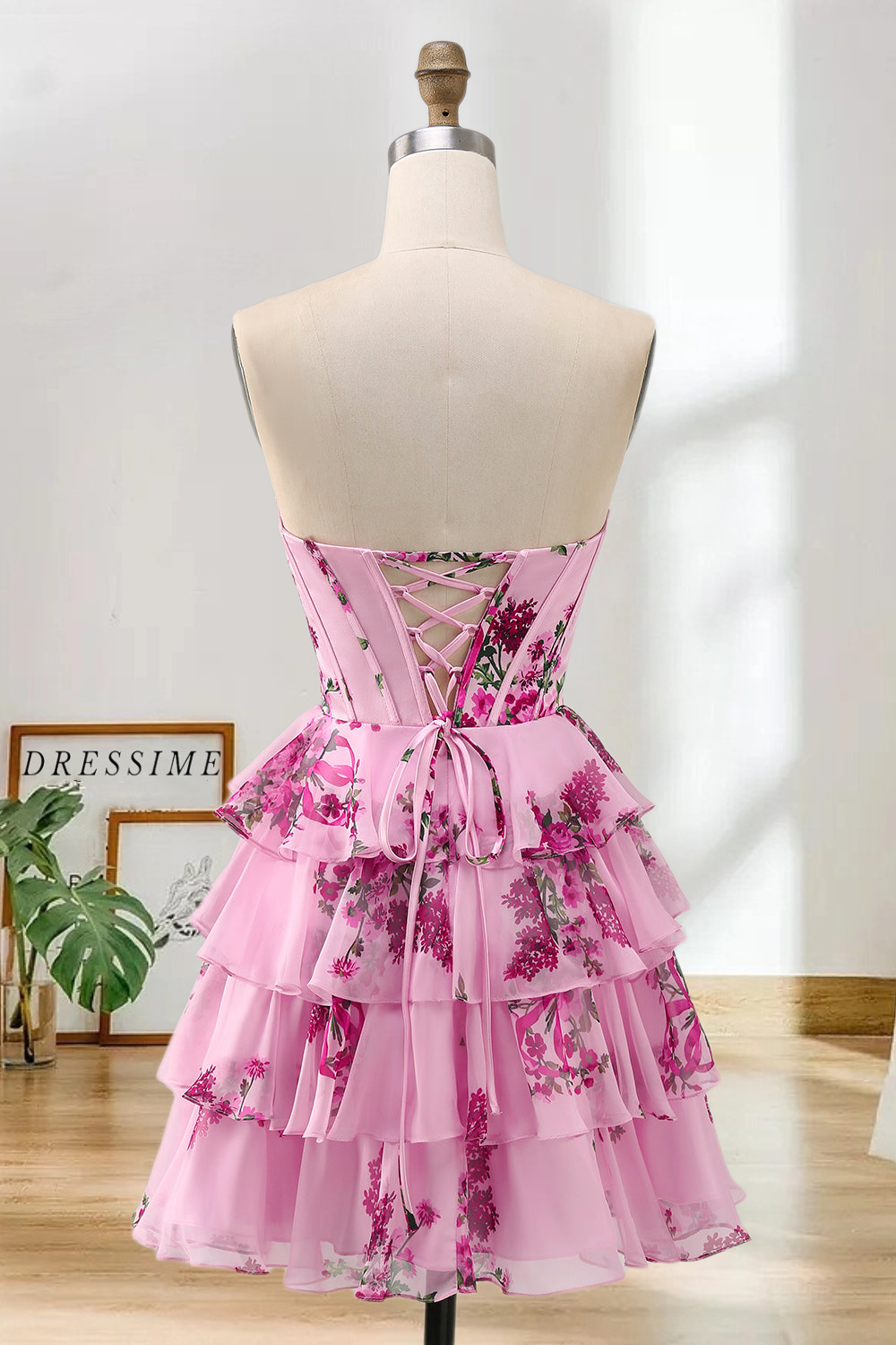 Dressime Sparkly A Line Sweetheart Floral Short Homecoming Dress