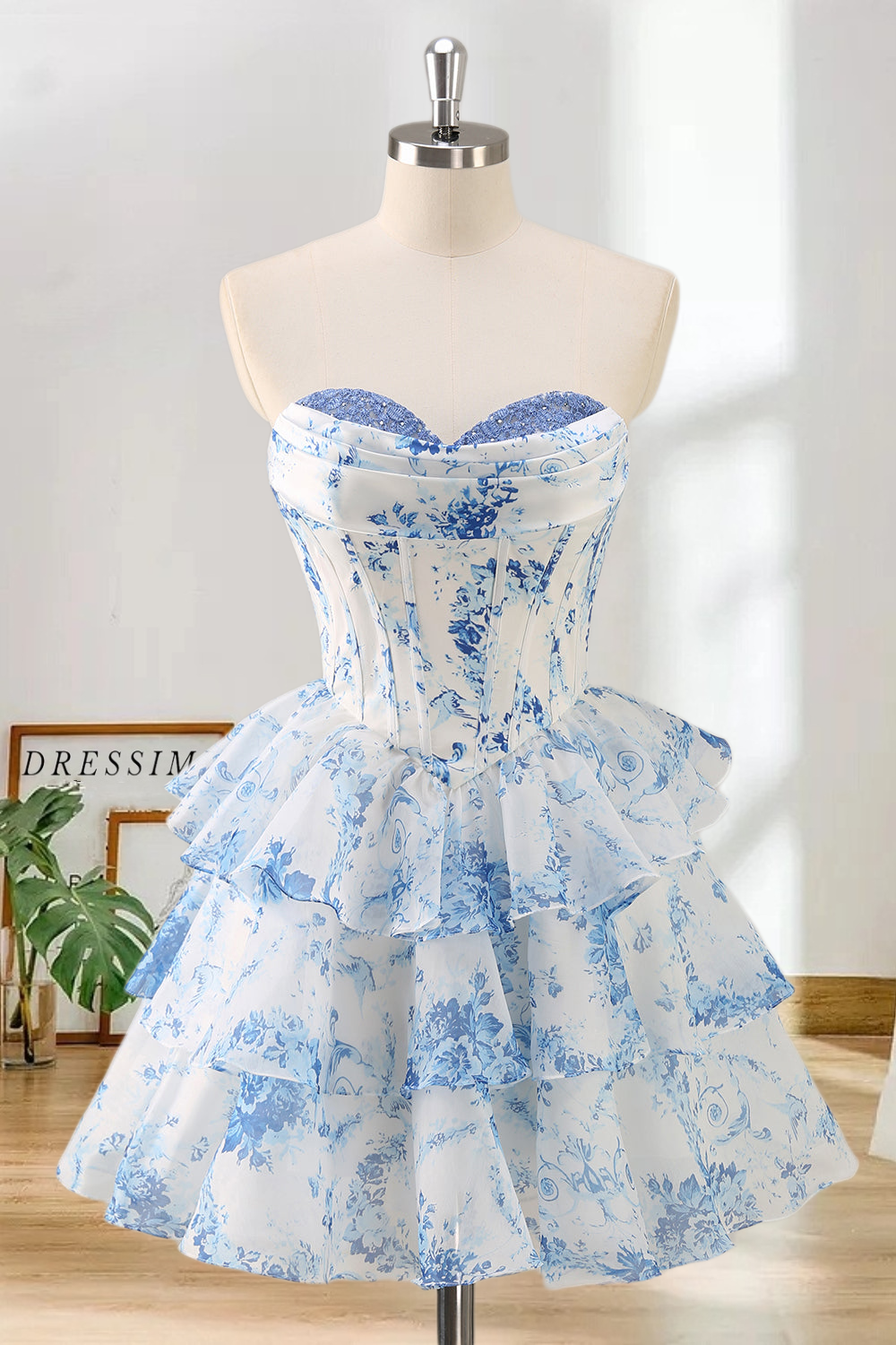 Dressime Sparkly A Line Sweetheart Floral Short Homecoming Dress