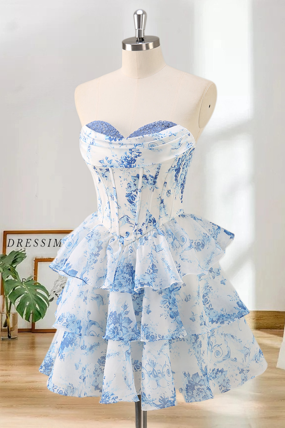 Dressime Sparkly A Line Sweetheart Floral Short Homecoming Dress