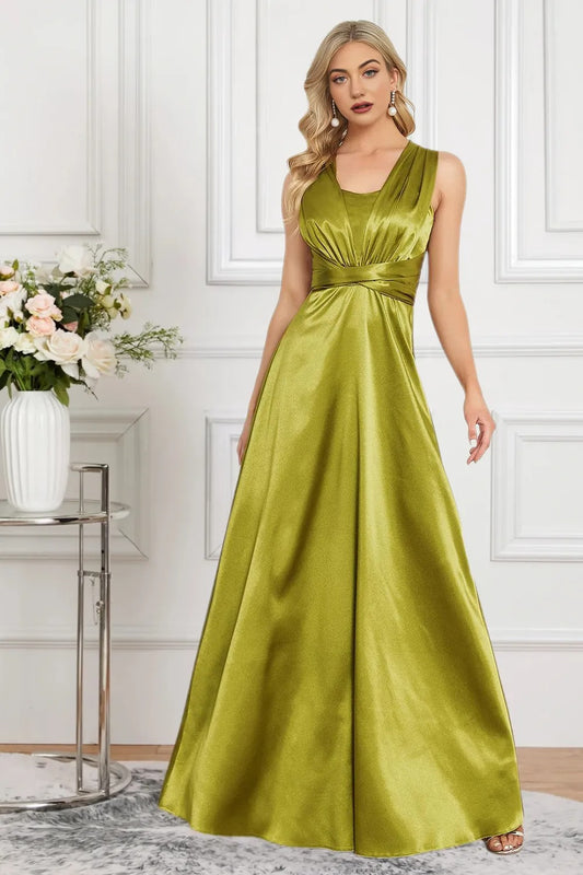 Dressime Sparkly A Line Scoop Satin Long Formal Dress