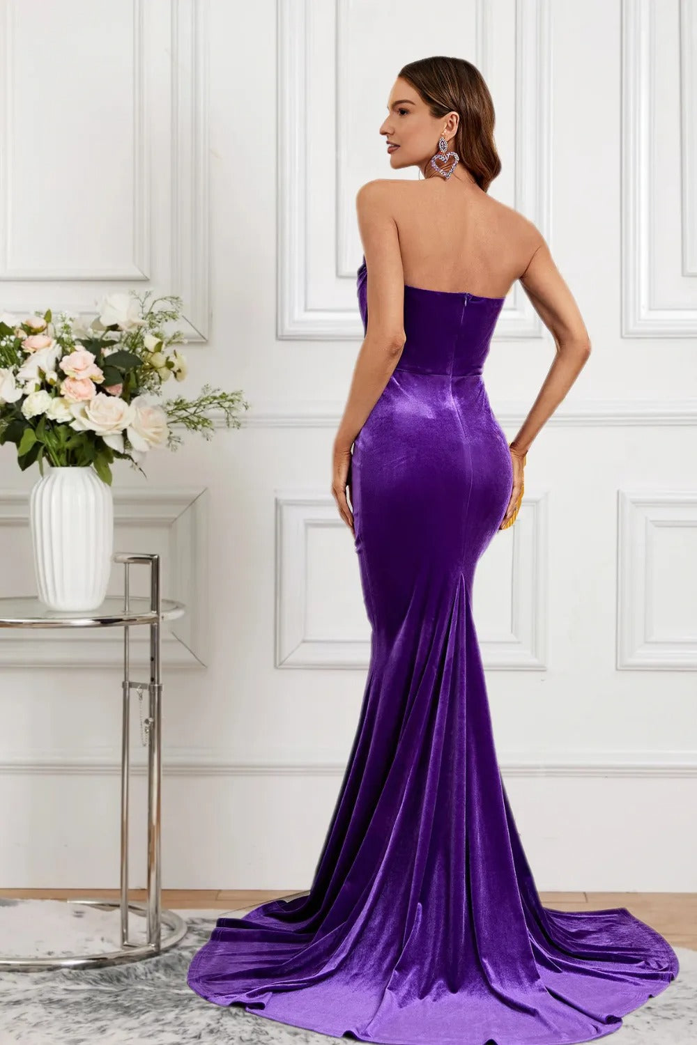 Dressime Sparkly Mermaid Strapless Velvet Long Formal Dress