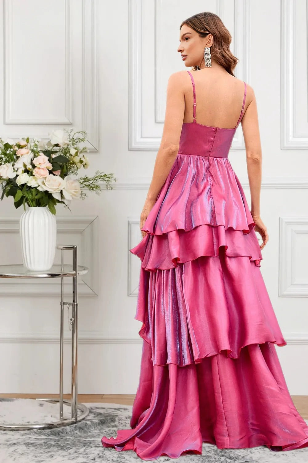 Dressime Unique A Line Spaghetti Straps Tiered Long Formal Dress