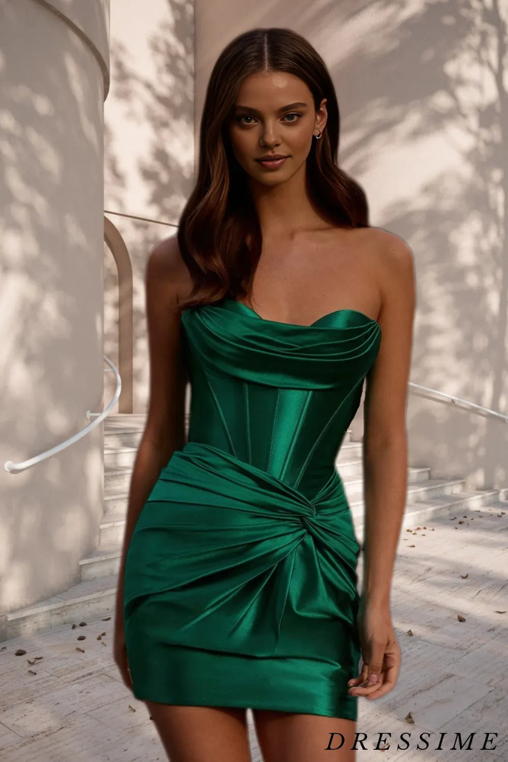 Dressime Woman's Vibrant Green Homecoming Dress Bodycon Strapless Satin Corset Bodice Mini Cocktail Dress dressime Dressime Woman's Vibrant Green Homecoming Dress Bodycon Strapless Satin Corset Bodice Mini Cocktail Dress dressime