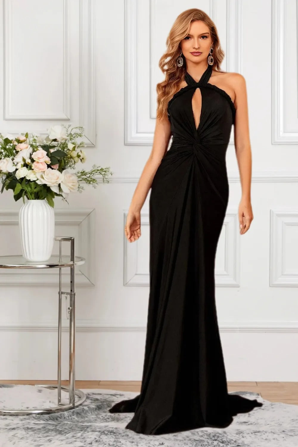 Dressime Women Black Formal Dress Vintage Mermaid Halter Satin Long Party Dress dressime Dressime Women Black Formal Dress Vintage Mermaid Halter Satin Long Party Dress dressime