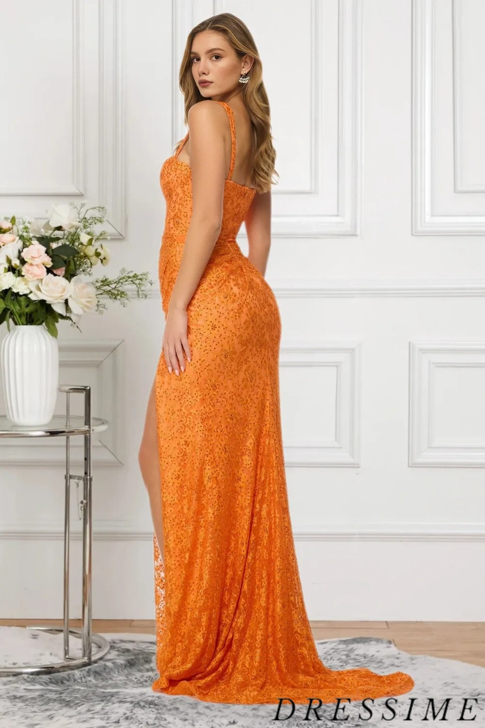Dressime Vintage Mermaid Straps Lace Long Prom Dress With Slit
