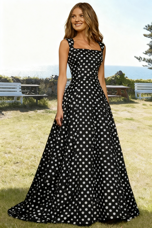 Dressime Wild A Line Straps Polka Dots Long Prom Dress