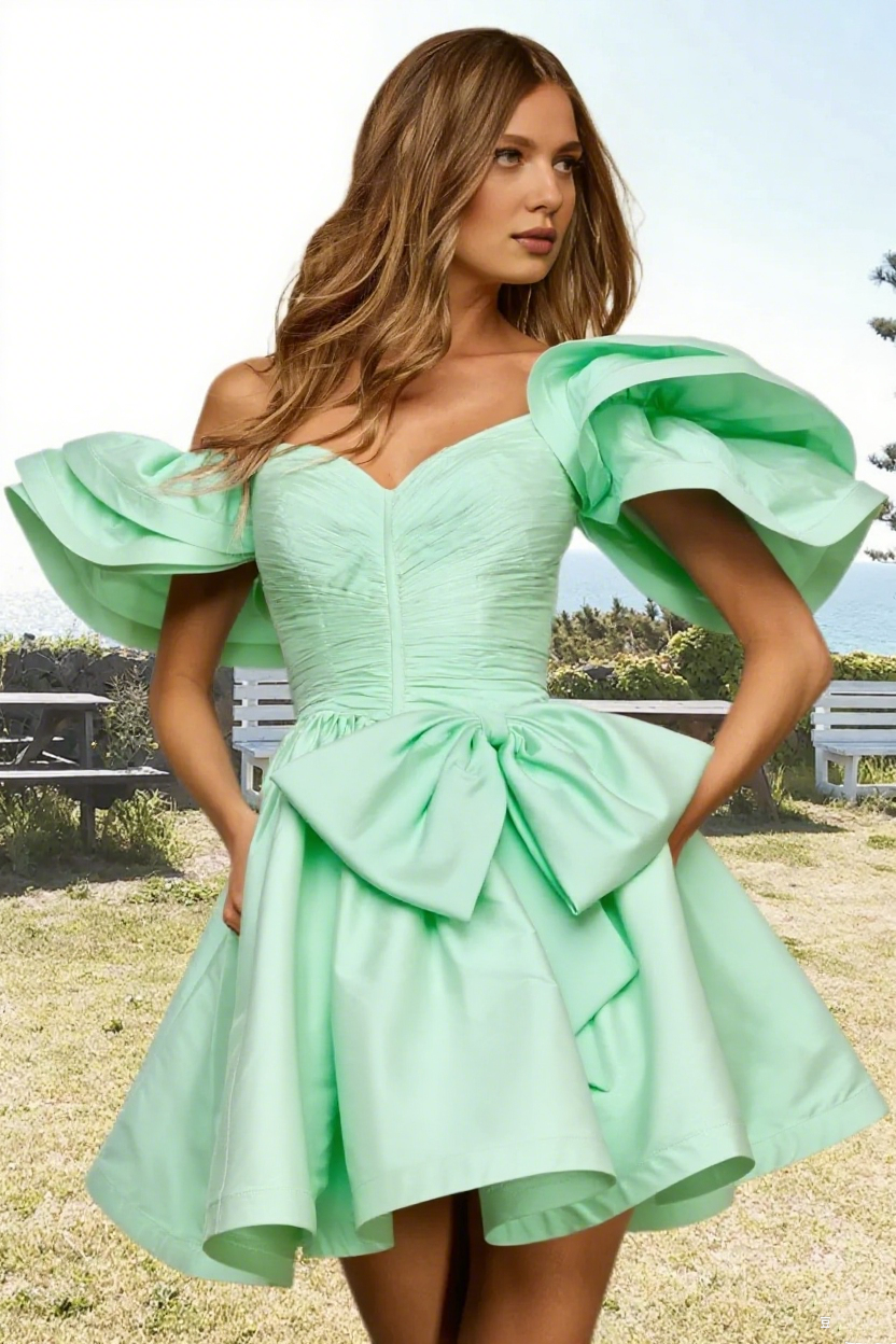 Dressime A Line Off The Shoulder Bow Corset Bodice Mini Homecoming Dress