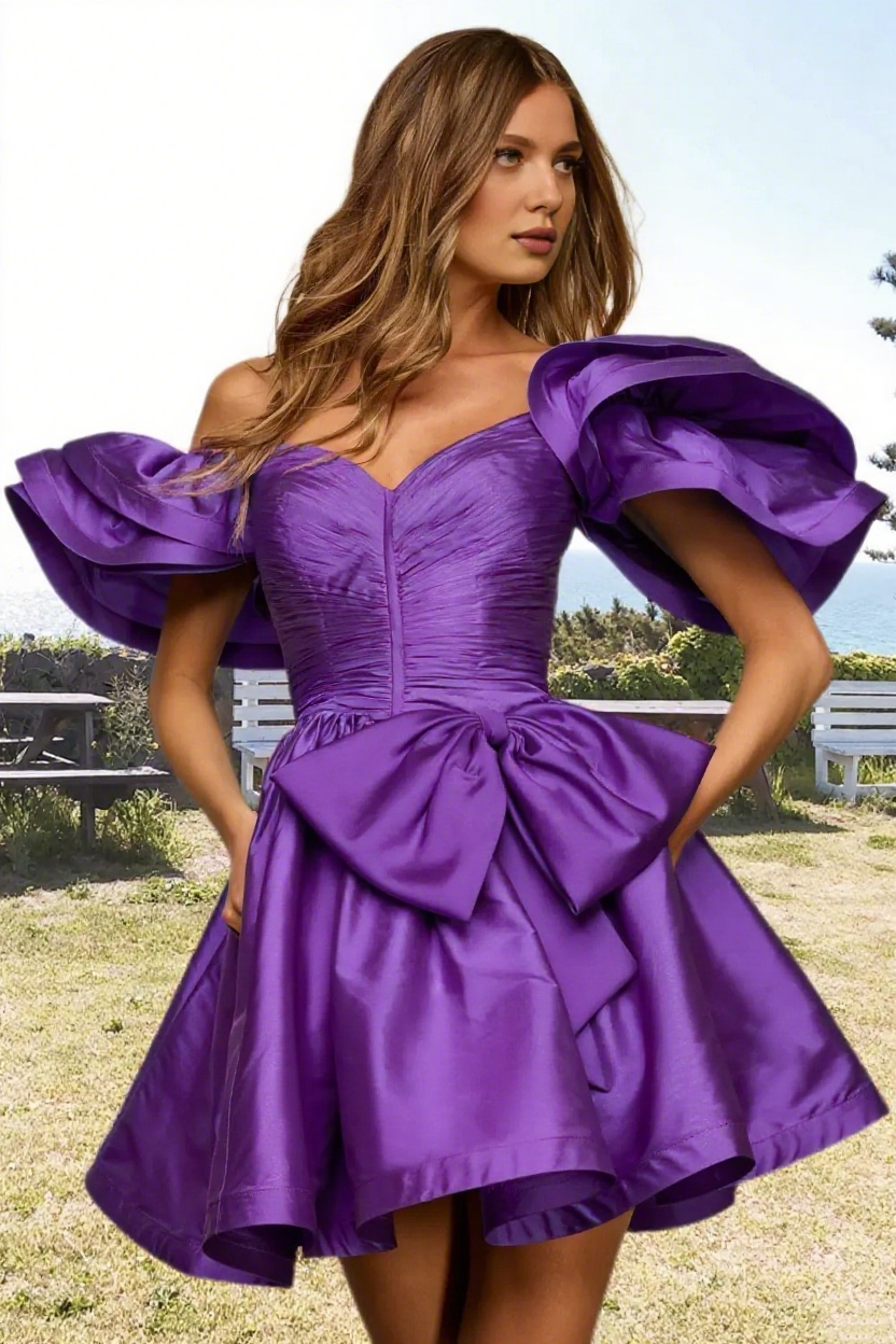 Dressime A Line Off The Shoulder Bow Corset Bodice Mini Homecoming Dress