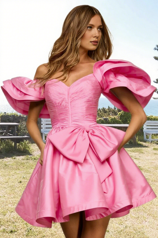 Dressime A Line Off The Shoulder Bow Corset Bodice Mini Homecoming Dress