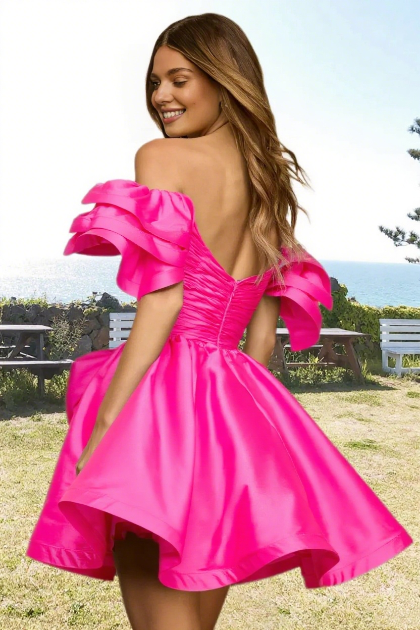 Dressime A Line Off The Shoulder Bow Corset Bodice Mini Homecoming Dress