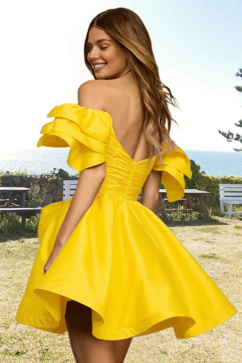 Dressime A Line Off The Shoulder Bow Corset Bodice Mini Homecoming Dress
