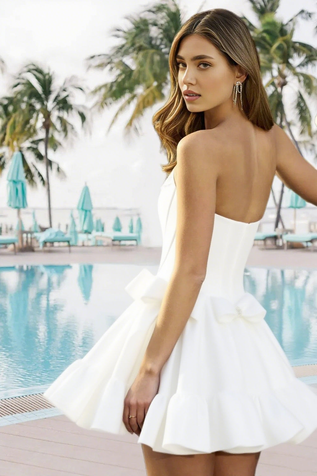 Dressime A Line Strapless Satin Short/Mini Homecoming Dress With Bow