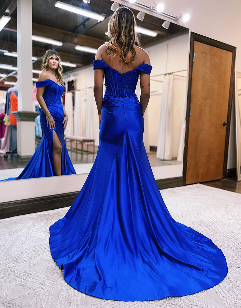 dressimeMermaid Off The Shoulder Long Prom Dresses with Slit