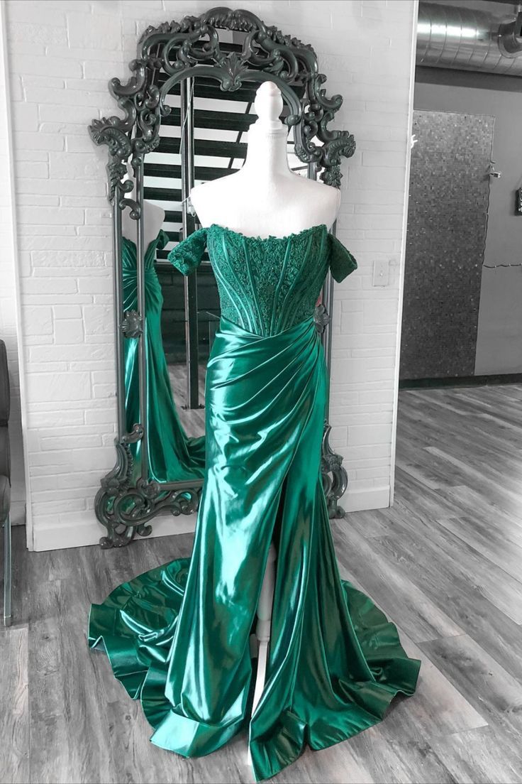 dressimeMermaid Off The Shoulder Long Prom Dresses with Slit