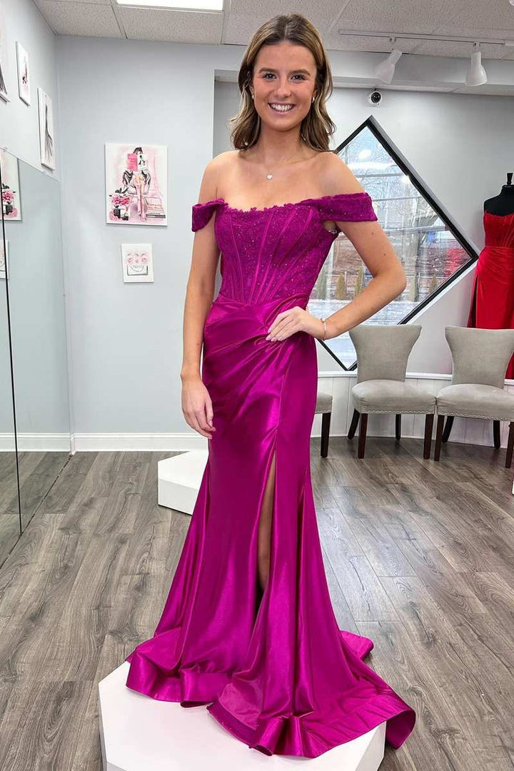 dressimeMermaid Off The Shoulder Long Prom Dresses with Slit