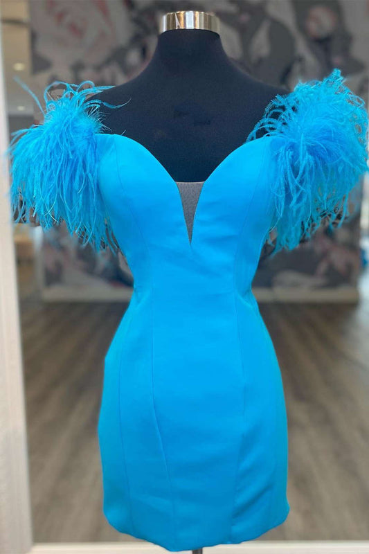 dressimeOff the Shoulder Pink Homecoming Dresses V Neck Above Knee Short Cocktail Dresses