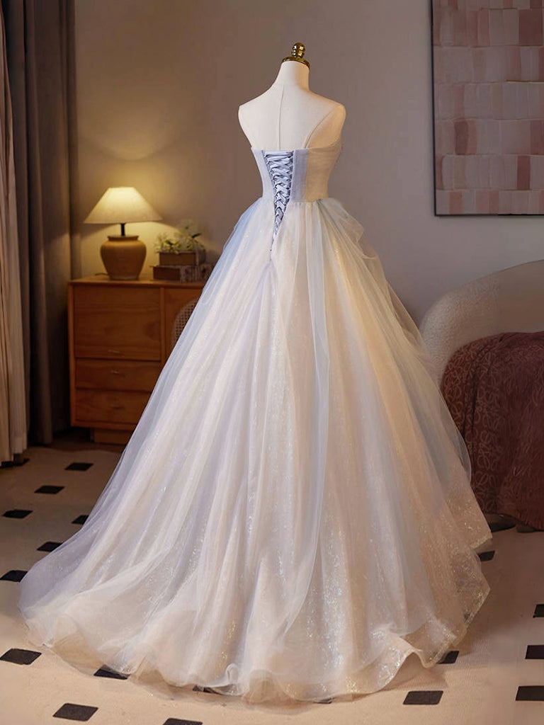 Dressime A Line Sweetheart Tulle Beaded Sequin Long Party Dress