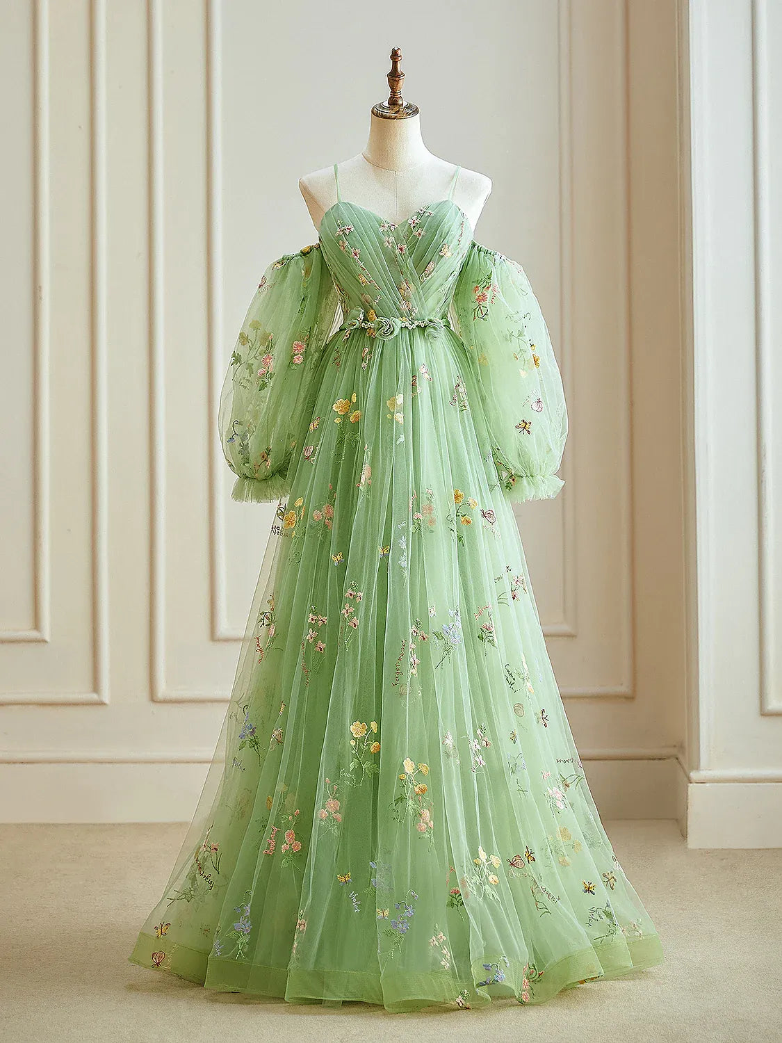 sachin and babi light blue dress Long A-Line Prom Gown with Floral Embroidery– PromGirl main image 1