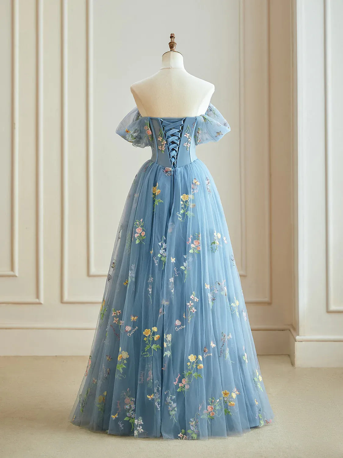 Dressime A Line Off The Shoulder Tulle Long Evening Dress With Appliques