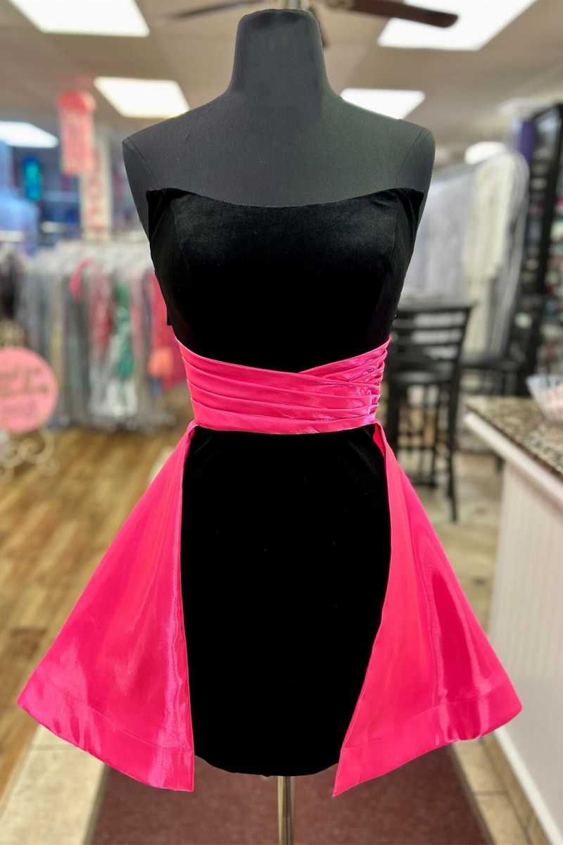 Dressime Fitted Strapless Velvet Mini Homecoming Dress With Train