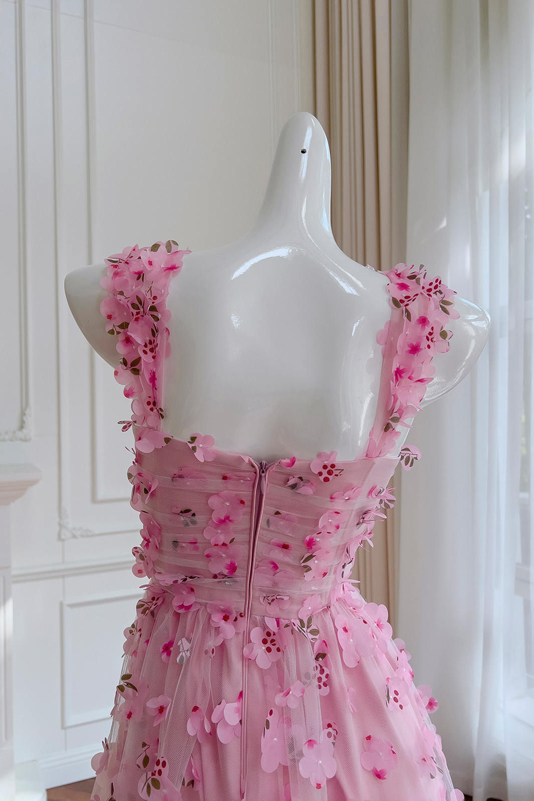 Dressime A Line Straps Tulle Appliques Prom Dress With Flowers dressime