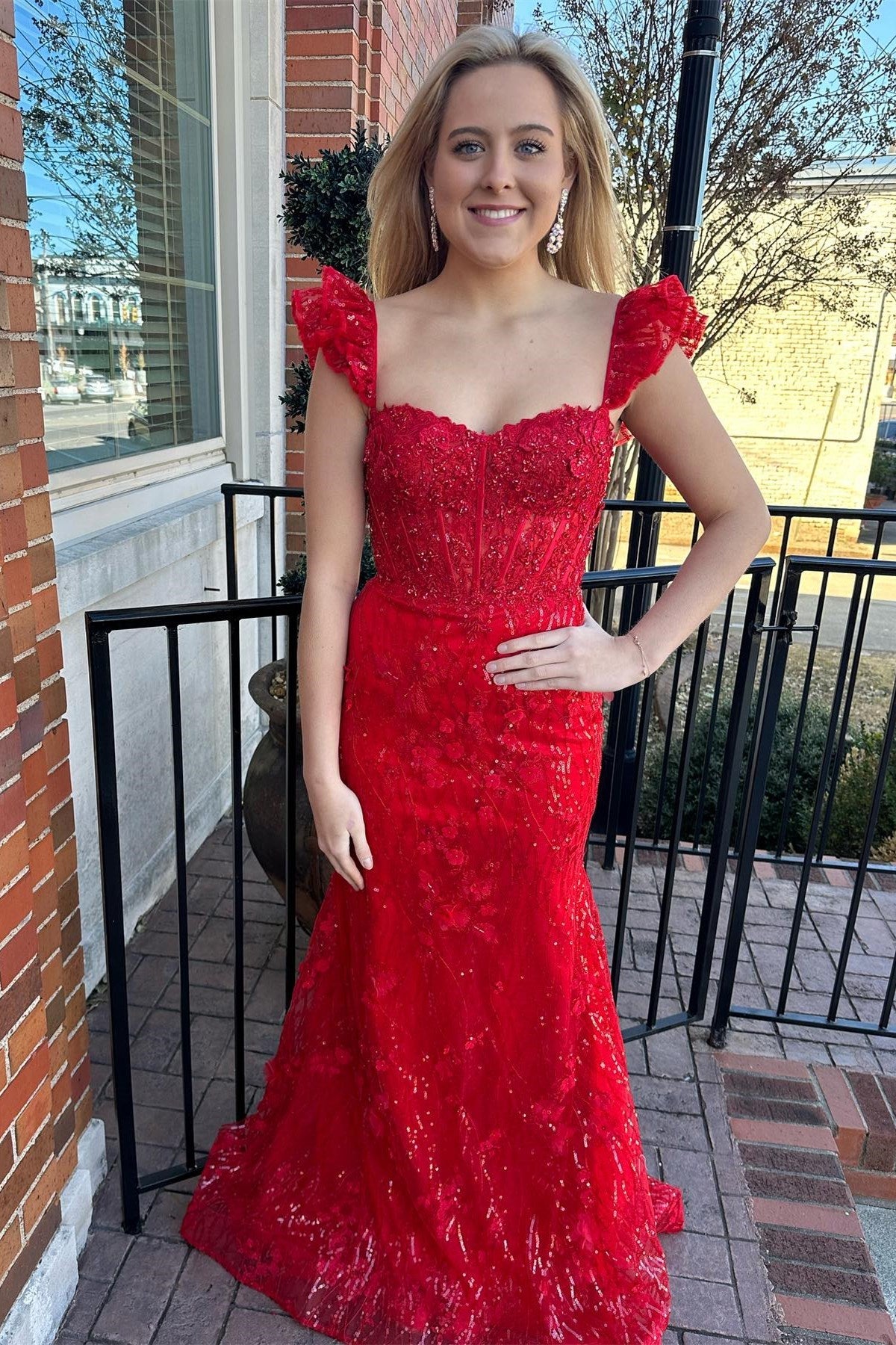 Dressime Appliques Sweetheart Flutter Sleeve Mermaid Long Prom Dress dressime Dressime Appliques Sweetheart Flutter Sleeve Mermaid Long Prom Dress dressime